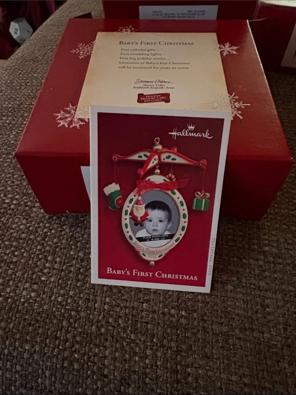 Retired Vintage Hallmark Red, White and Green Baby Photo Frame Ornament BNWT